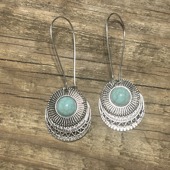 Silver & Turquoise Medallion dangle earrings - Picture 1 of 2